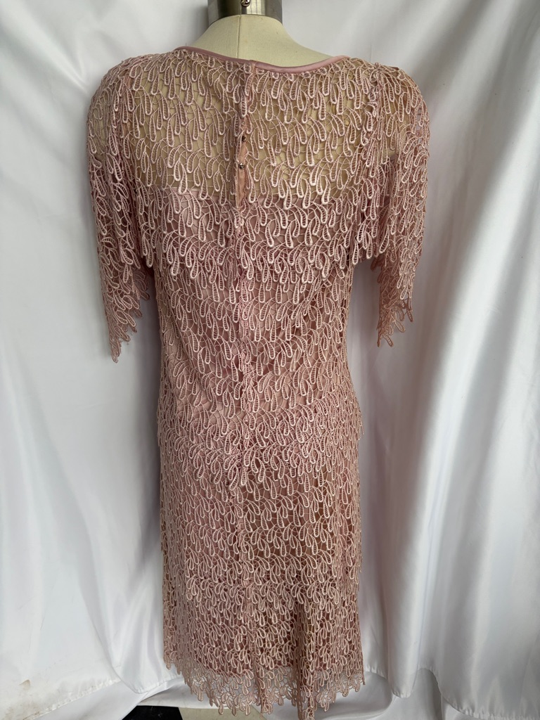 Vintage 70s Pink Formal Dress & Lace Elegant Cottagecore Sz 12, 19” Ptp, 44” L — image 3 of 6